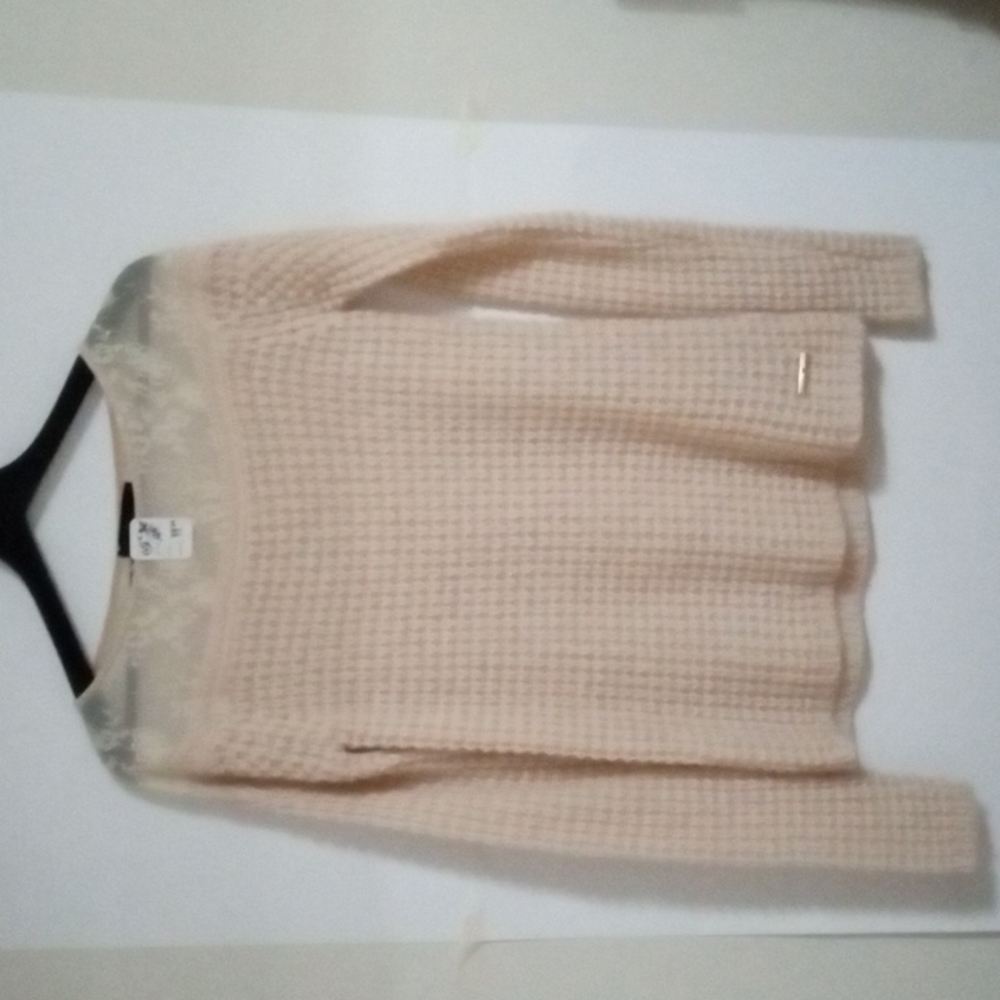 Twin-Set Cream Scoop Neck Waffle Knit Sweater